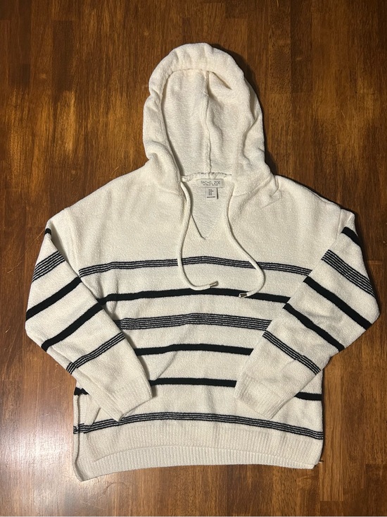 Rachel Zoe Tops - Rachel Zoe Cream and Black Striped Hoodie Sweater